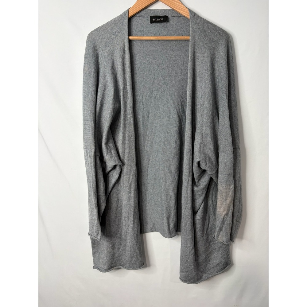 Eskandar Gray Open Front Oversized Draped Cardigan M/L Cotton Cashmere Blend